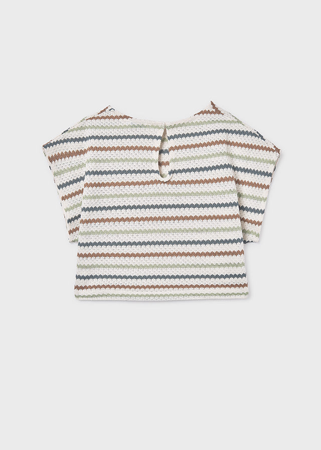 6022 Mayoral Striped Delicate Crochet Style Top