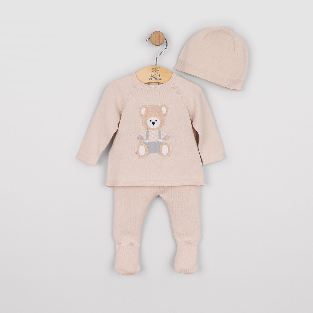 6520 Emile et Rose Knitted Teddy Bear Set with Hat