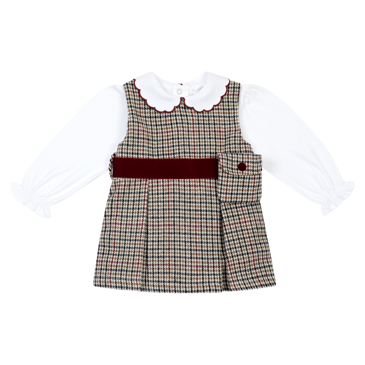 Deolinda 2 Piece Pinafore Set | Girls Red Outfit | Little VIPS 126608