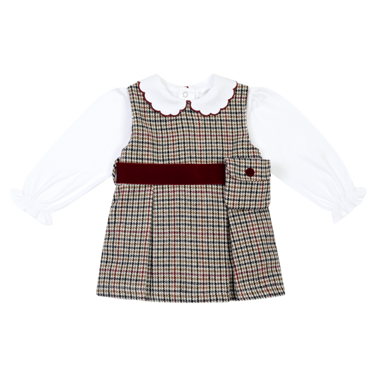 Deolinda 2 Piece Pinafore Set | Girls Red Outfit | Little VIPS 126608