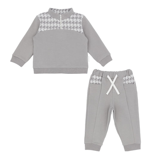 Pastels & Co. - Luke Dog Tooth Check Jogging Set 1001E | Grey Designer Tracksuit