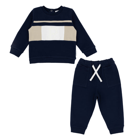 Pastels & Co. Panelled Tracksuit Set | Boys Blue & Navy Tracksuit Adam 1006D