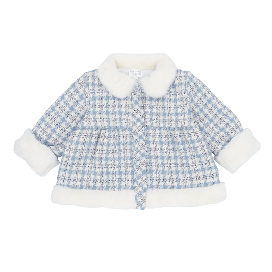 PA722D Pastels & Co. - Coral Checked Jacket with faux fur collar-littlevips-littlevips